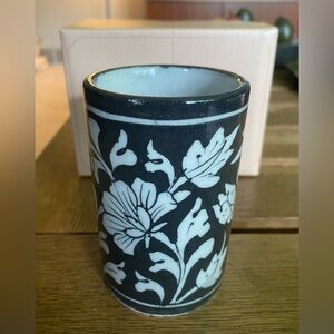 NIB Odeme black & white porcelain tall vessel